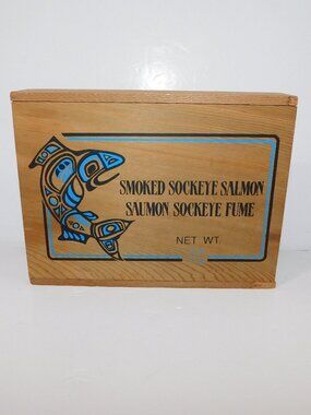 VTG Decorative Wooden Box West Coast Haida Native Salmon Art 8.25" x 6.25"